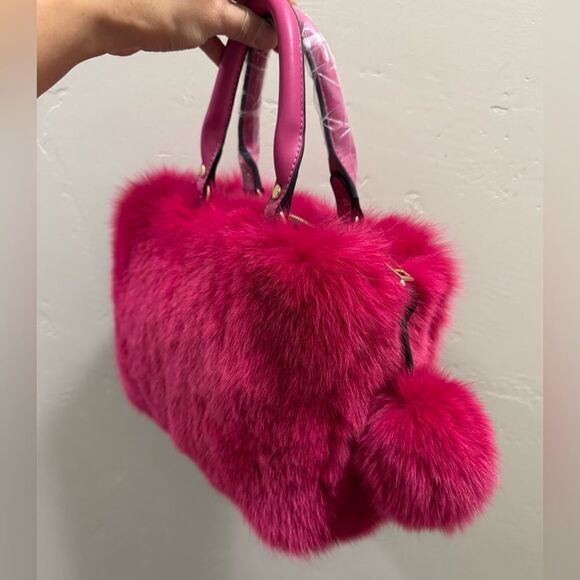 One of a kind! Luxury Dyed Real Fox Fur Leather Handle Satchel - Picture 12 of 15